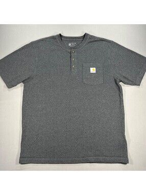 Vintage Carhartt Henley T Shirt Pocket Mens Medium Oversized Large Gray Fade